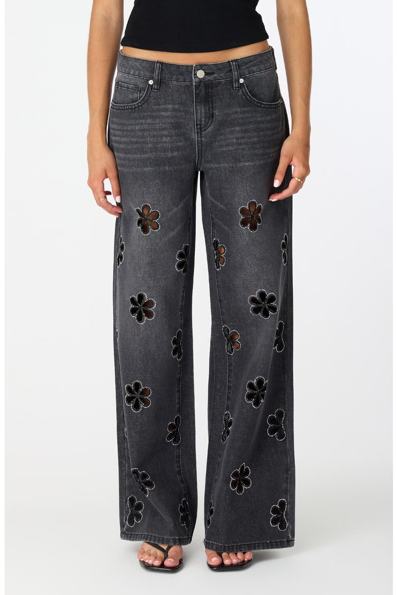 Bohdi Floral Cutout Straight Leg Jeans, Main, color, BLACK WASH