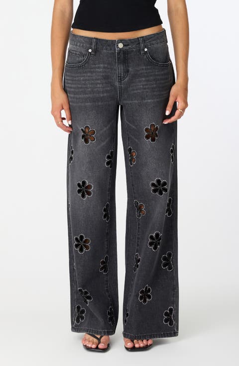 Bohdi Floral Cutout Straight Leg Jeans