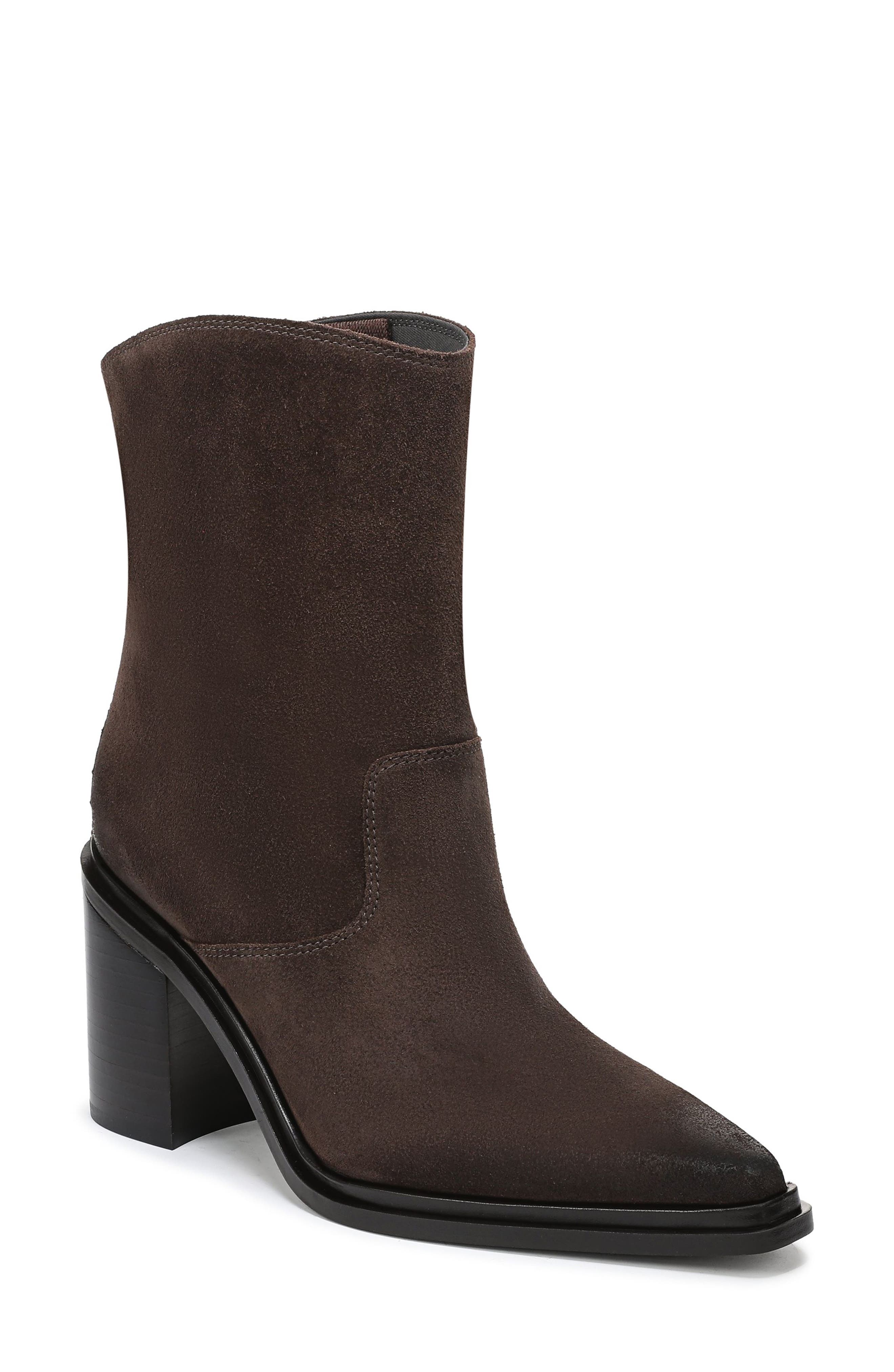 Franco Sarto Laken Block Heel Bootie, Main, color, Dark Brown Leather