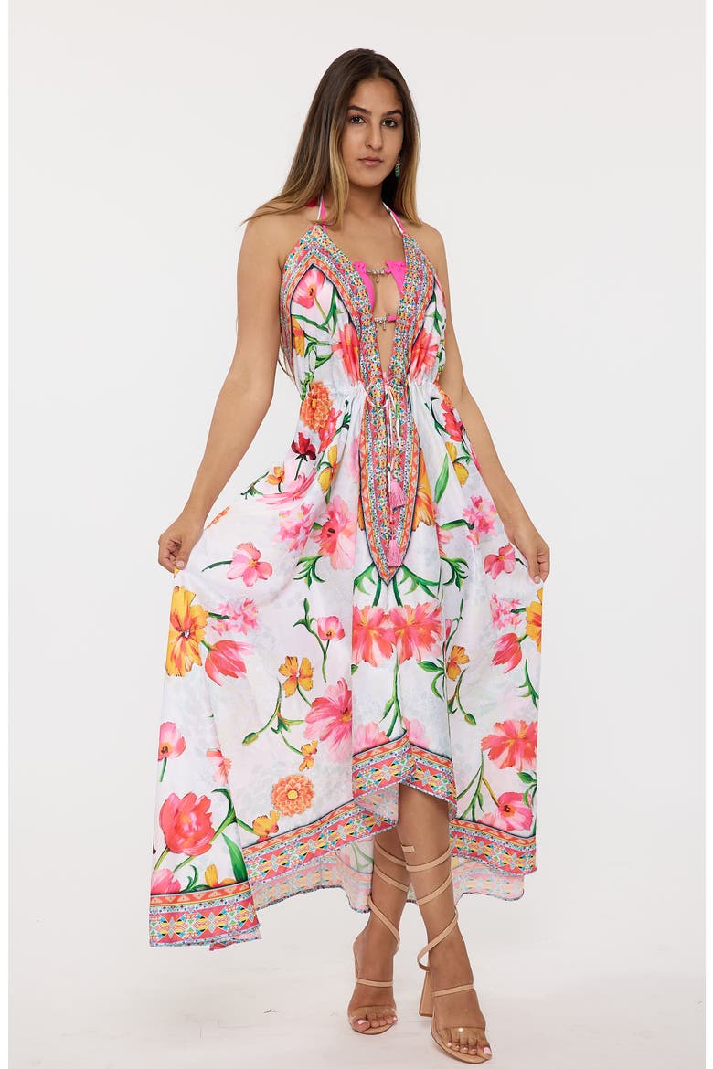 Floral Halter Dress, Alternate, color, WHITE