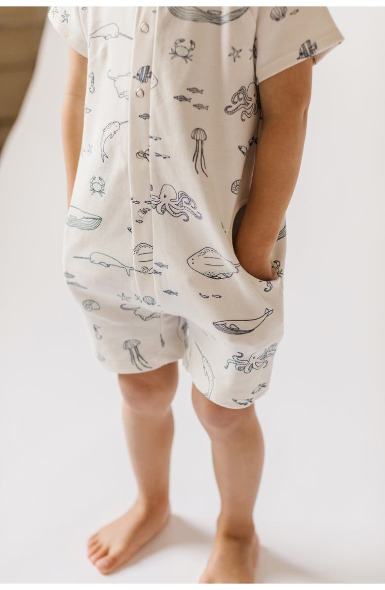Pehr Print Short Sleeve Organic Cotton Romper, Alternate, color, Life Aquatic