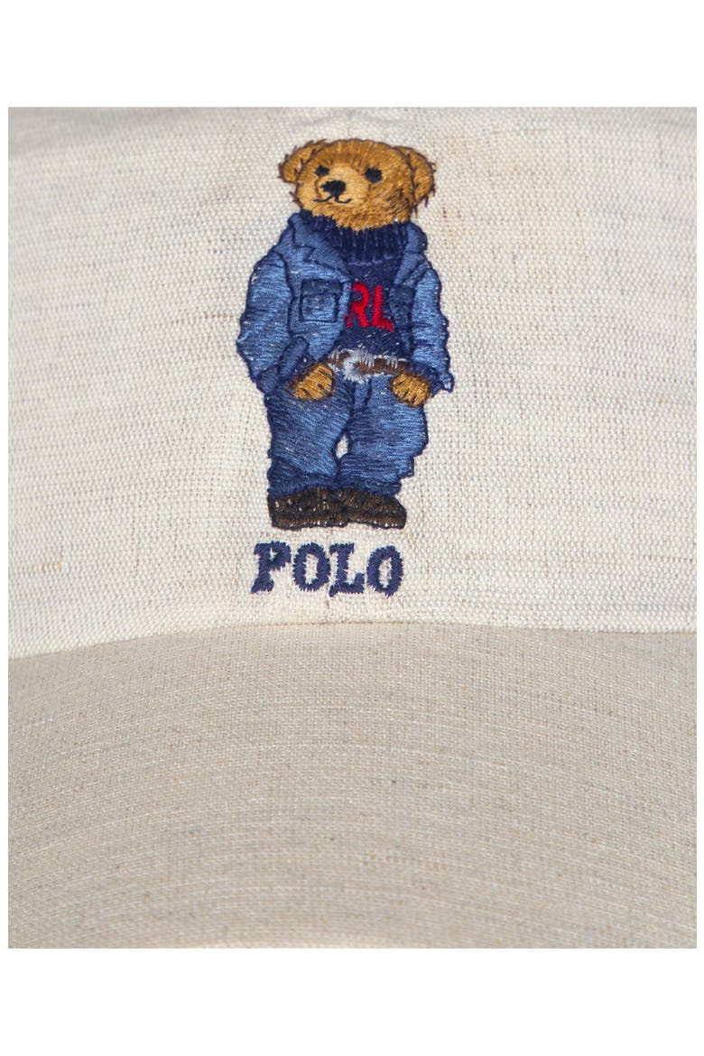 Embroidered Bear Logo Linen Baseball Cap, Alternate, color, GREY HEATHER