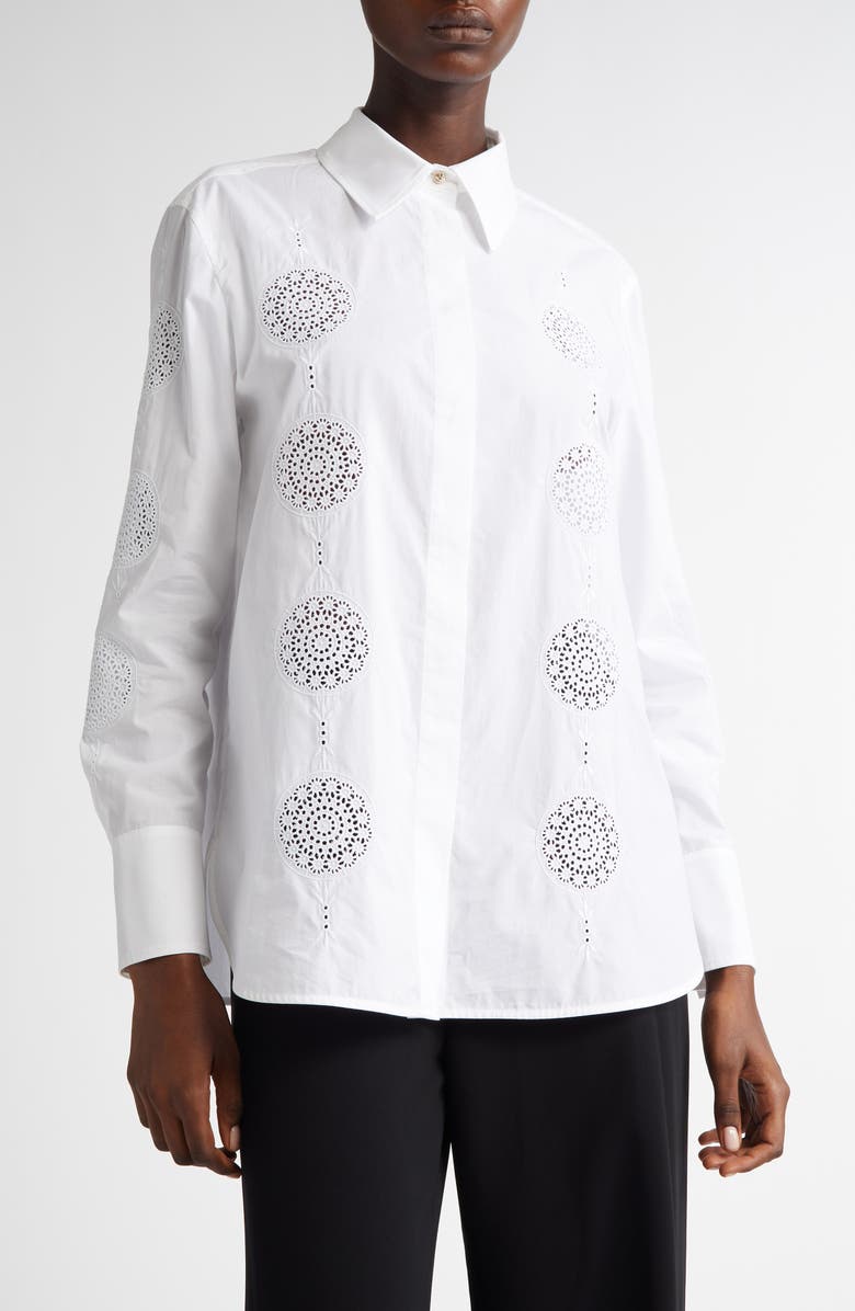 Max Mara Studio Sesia Cutwork Embroidered Button-Up Shirt, Main, color, 