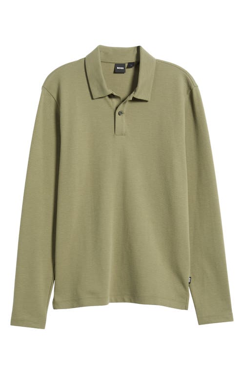 Hugo Boss Long-sleeve Polo Shirt With Classic Collar In Green