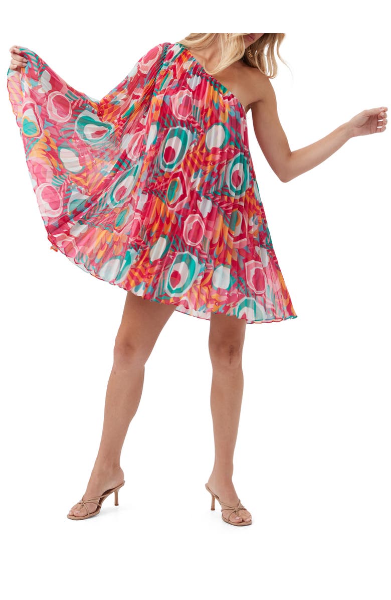 Trina Turk One Shoulder Pleated Narbonne Dress, Alternate, color,