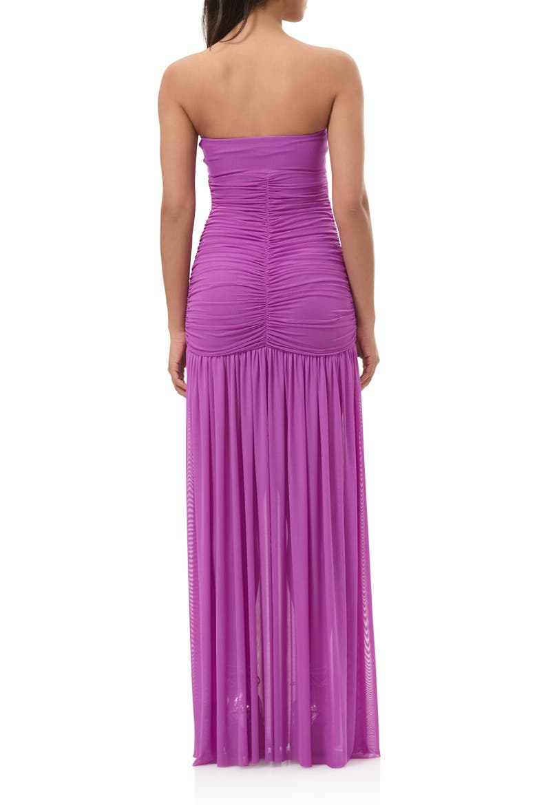 Denise Polka Dot Ruched Strapless Maxi Dress, Alternate, color, CACTUS FLOWER