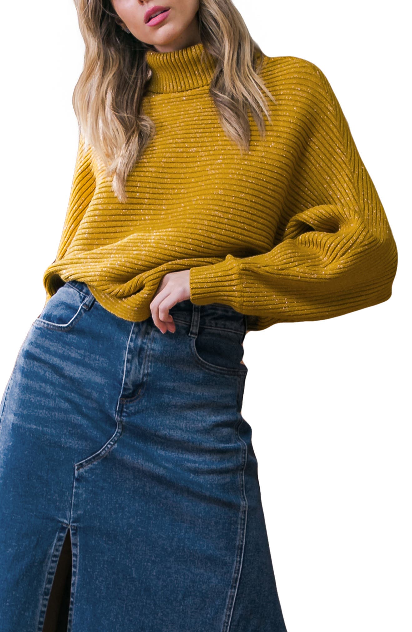 FLYING TOMATO Dolman Sleeve Turtleneck Sweater
