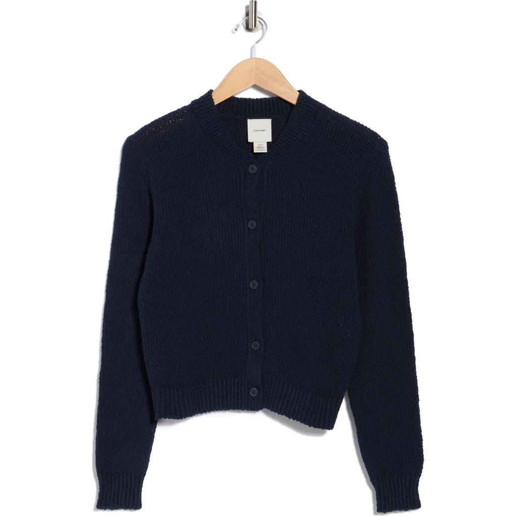 Calvin Klein Open Stitch Cotton Blend Cardigan In Blue