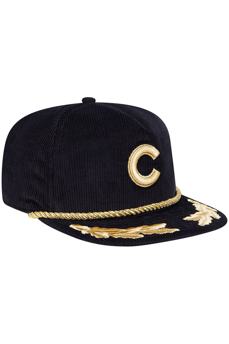 Men's New Era Black Chicago Cubs Corduroy Filigree Golfer Adjustable Hat, Alternate, color, Black