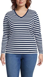 Lands' End Plus Size Relaxed Supima Cotton Long Sleeve V-Neck T-Shirt