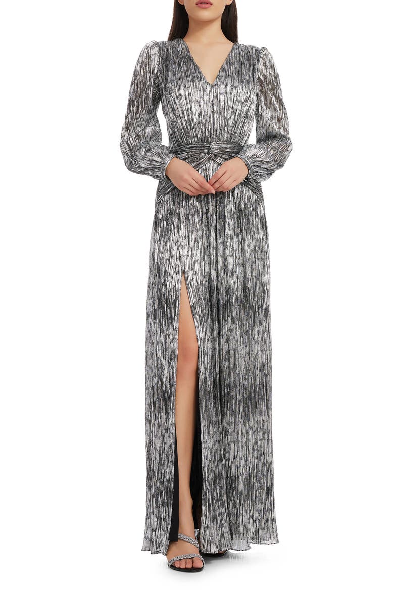 Cia Metallic Long Sleeve Dress, Main, color, BLACK-SILVER