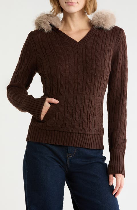 Faux Fur Trim Hoodie Sweater