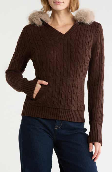 Faux Fur Trim Hoodie Sweater