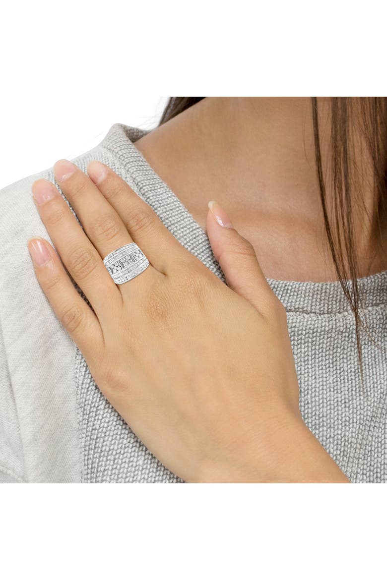 Silver 2.0 Cttw Round & Baguette Diamond Multi-Row Tapered Cocktail Ring, Alternate, color, White