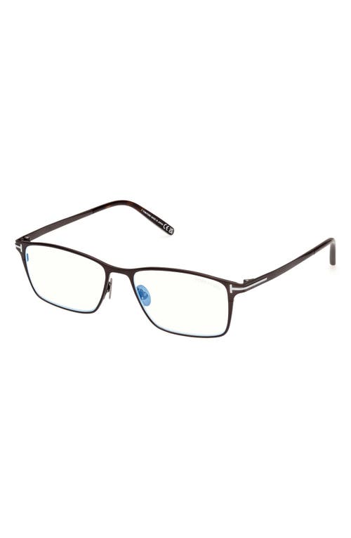 Tom Ford 54mm Rectangular Blue Light Blocking Glasses In Gunmetal Havana/t Logo