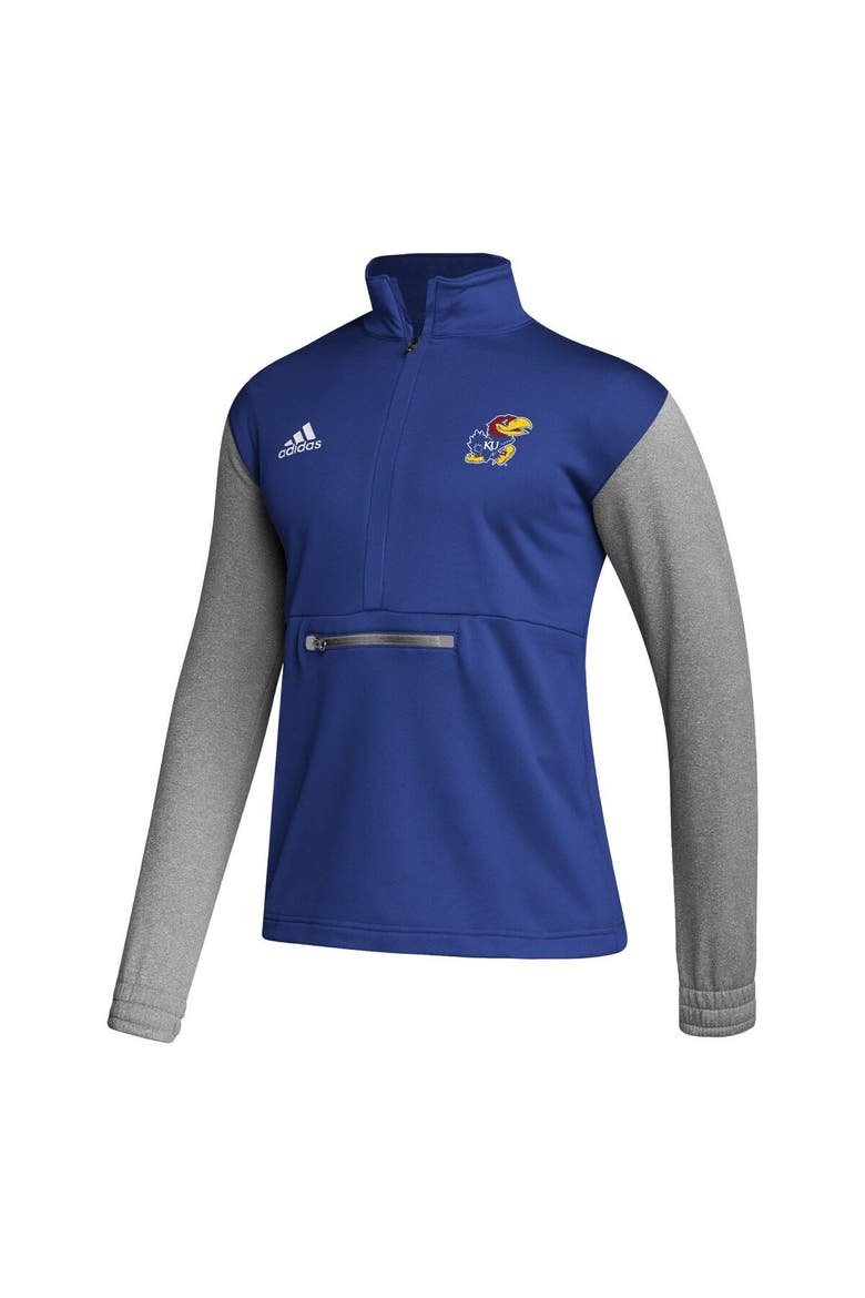 Men's adidas Royal/Heathered Gray Kansas Jayhawks Team AEROREADY Half-Zip Top, Alternate, color, Royal