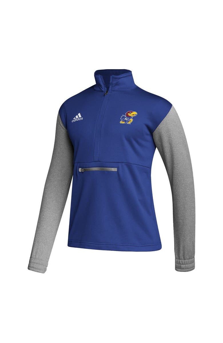 adidas Men's adidas Royal/Heathered Gray Kansas Jayhawks Team AEROREADY Half-Zip Top, Alternate, color, Royal