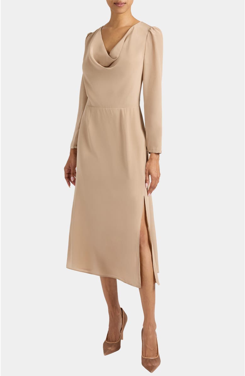 Santorelli Piper Long Sleeve Cowl Neck Silk Dress, Alternate, color, Hazelwood