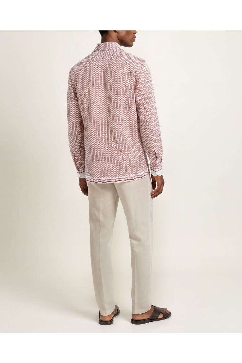 Ridley Linen Printed Linen Resort Shirt In White Sand And Vermillion, Alternate, color, White Sand/Vermillion