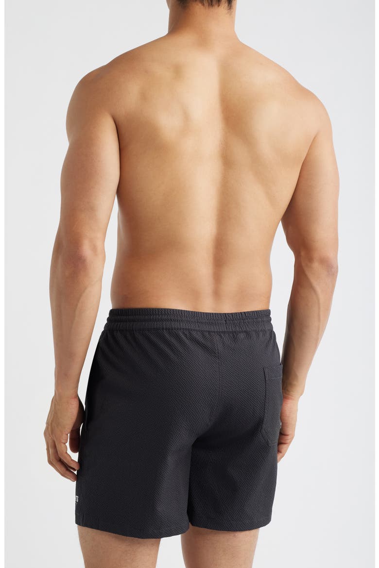 Emblem Swim Trunks, Alternate, color, WASHED BLACK