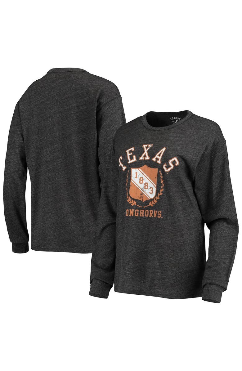 LEAGUE COLLEGIATE WEAR Women's League Collegiate Wear Heathered Black Texas Longhorns Seal Victory Falls Oversized Tri-Blend Long Sleeve T-Shirt, Alternate, color,