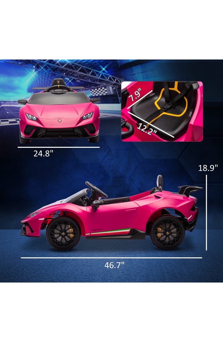 Qaba 12V Lamborghini Huracan Kids Electric Car with Parent Remote Control, Spring Suspension, Alternate, color, Pink