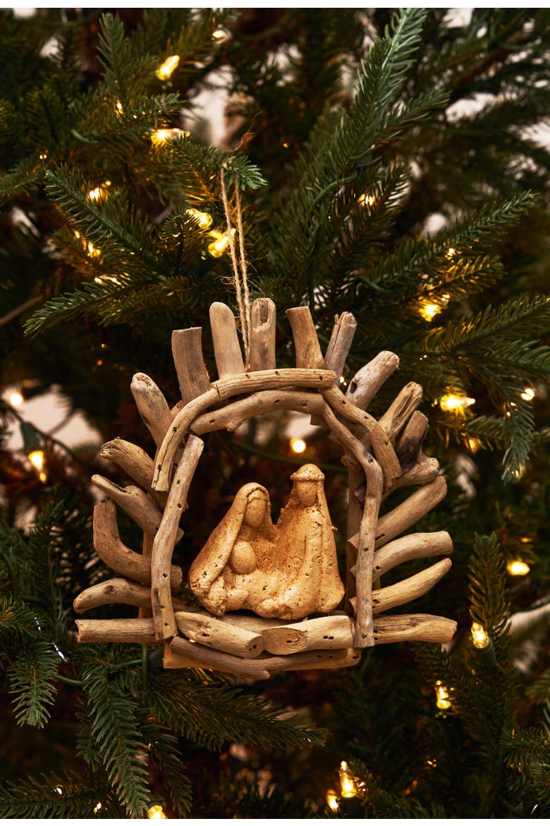 Arch Driftwood Manger Christmas Ornament, Alternate, color, Brown
