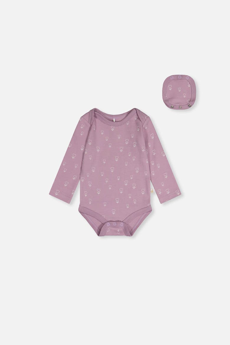 Organic Cotton Long Sleeve Heart Floral Romper, Main, color, Purple Floral Print