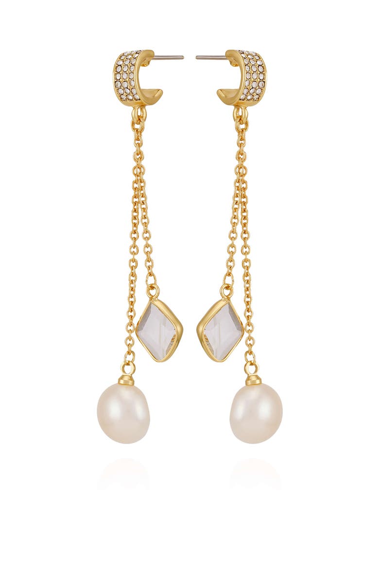 Dangle Earrings with Freshwater Pearl Crystal Drop, Alternate, color, 14K Gold Plated