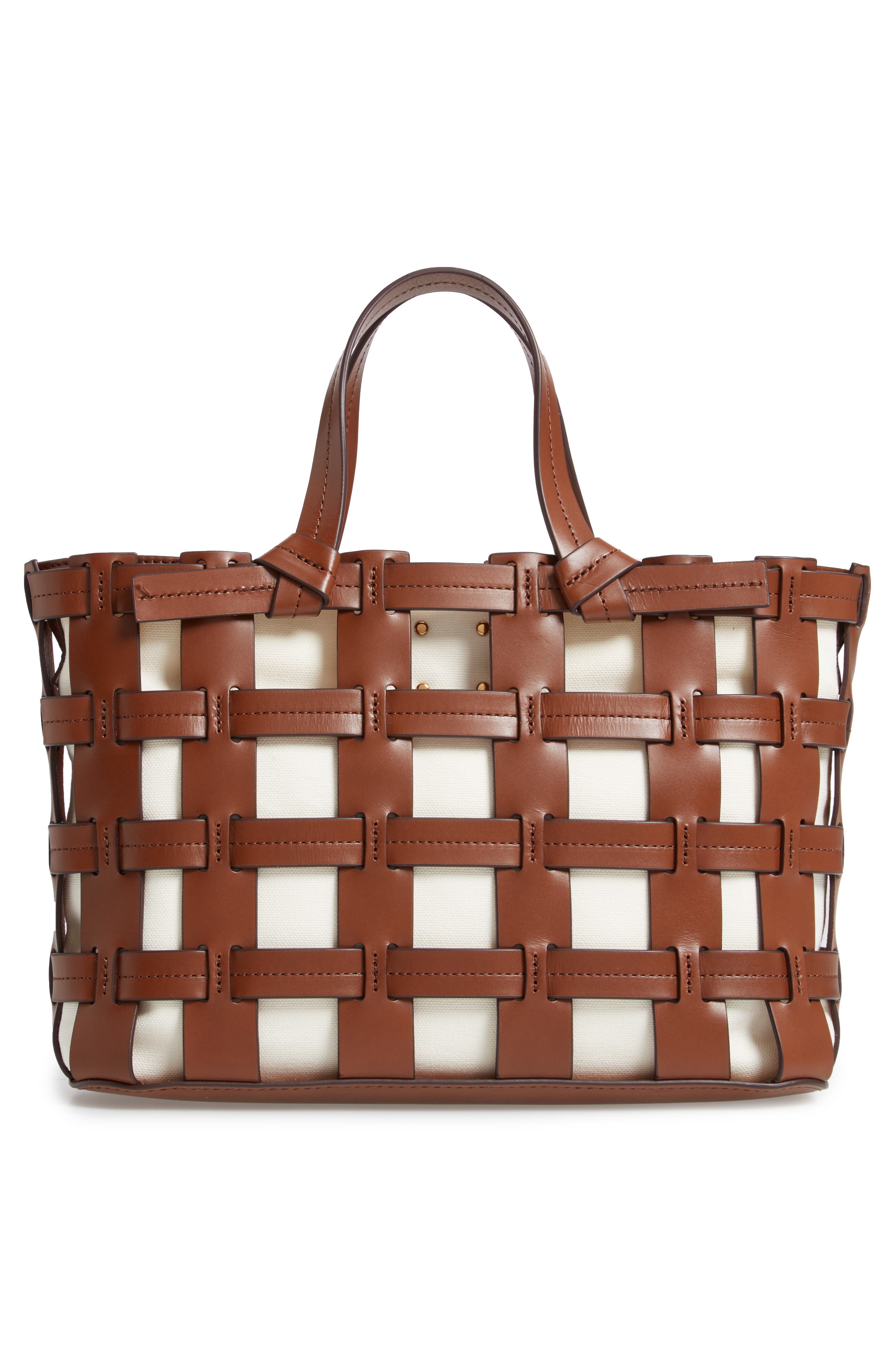 Frances Cage Leather & Canvas Tote, Alternate, color, SADDLE/ WHITE