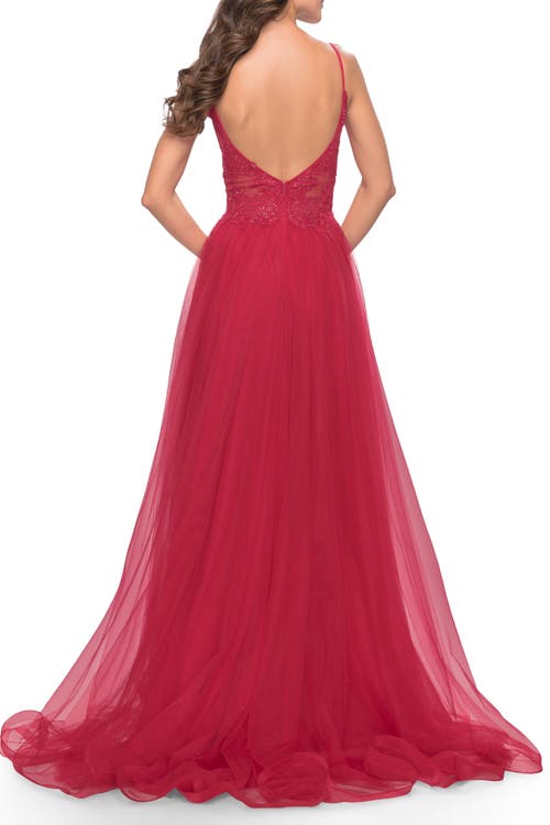 La Femme Tulle A-line Gown With Lace Rhinestone Bodice