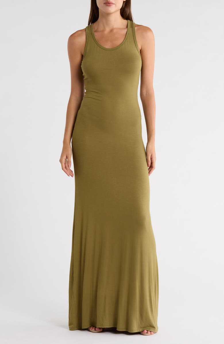 GO COUTURE Ribbed Maxi Tank Dress, Main, color, Dark Olive Rib