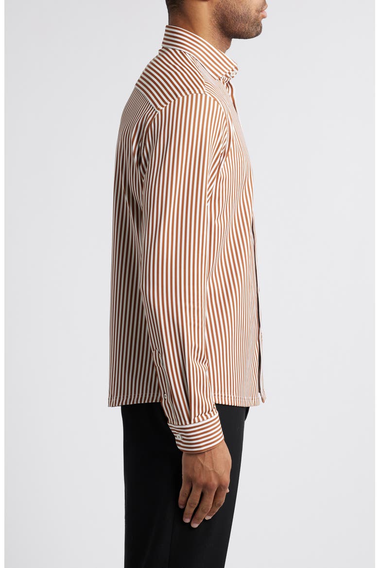 Bengal Stripe Techno Stretch Performance Button-Up Shirt, Alternate, color, DARK ORANGE