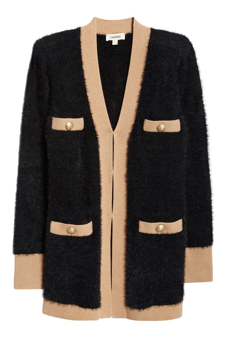 Elin 4-Pocket Cardigan, Alternate, color, CAMEL/ BLACK