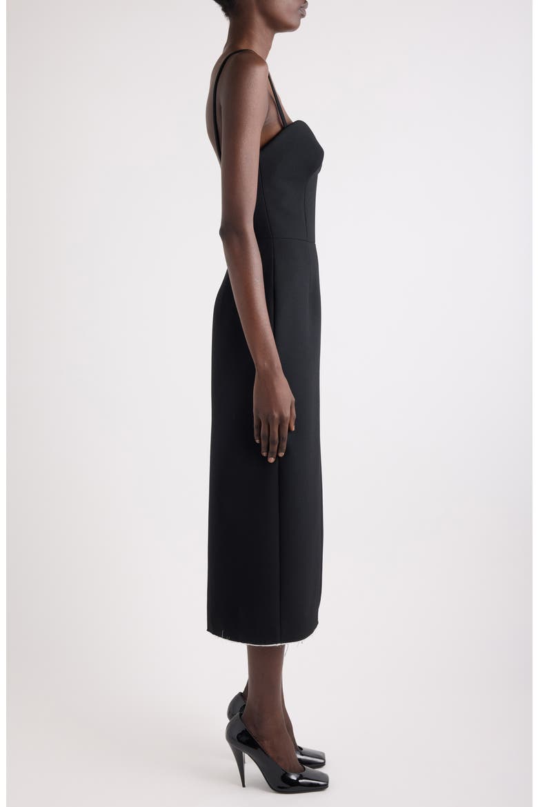 Raw Edge Stretch Crepe Midi Dress, Alternate, color, BLACK