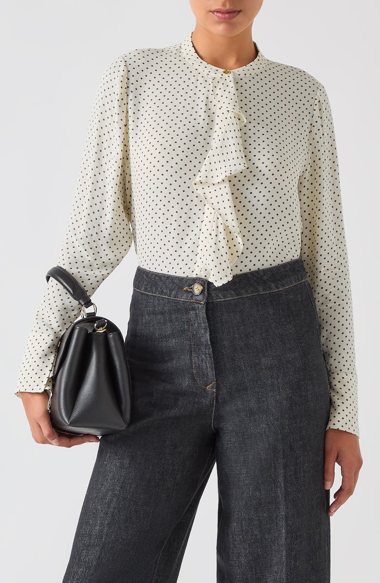 LK Bennett Cody Ruffle Polka Dot Button-Up Shirt, Main, color,