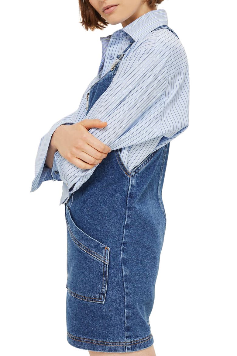 Denim Pinafore Dress, Alternate, color, MID DENIM