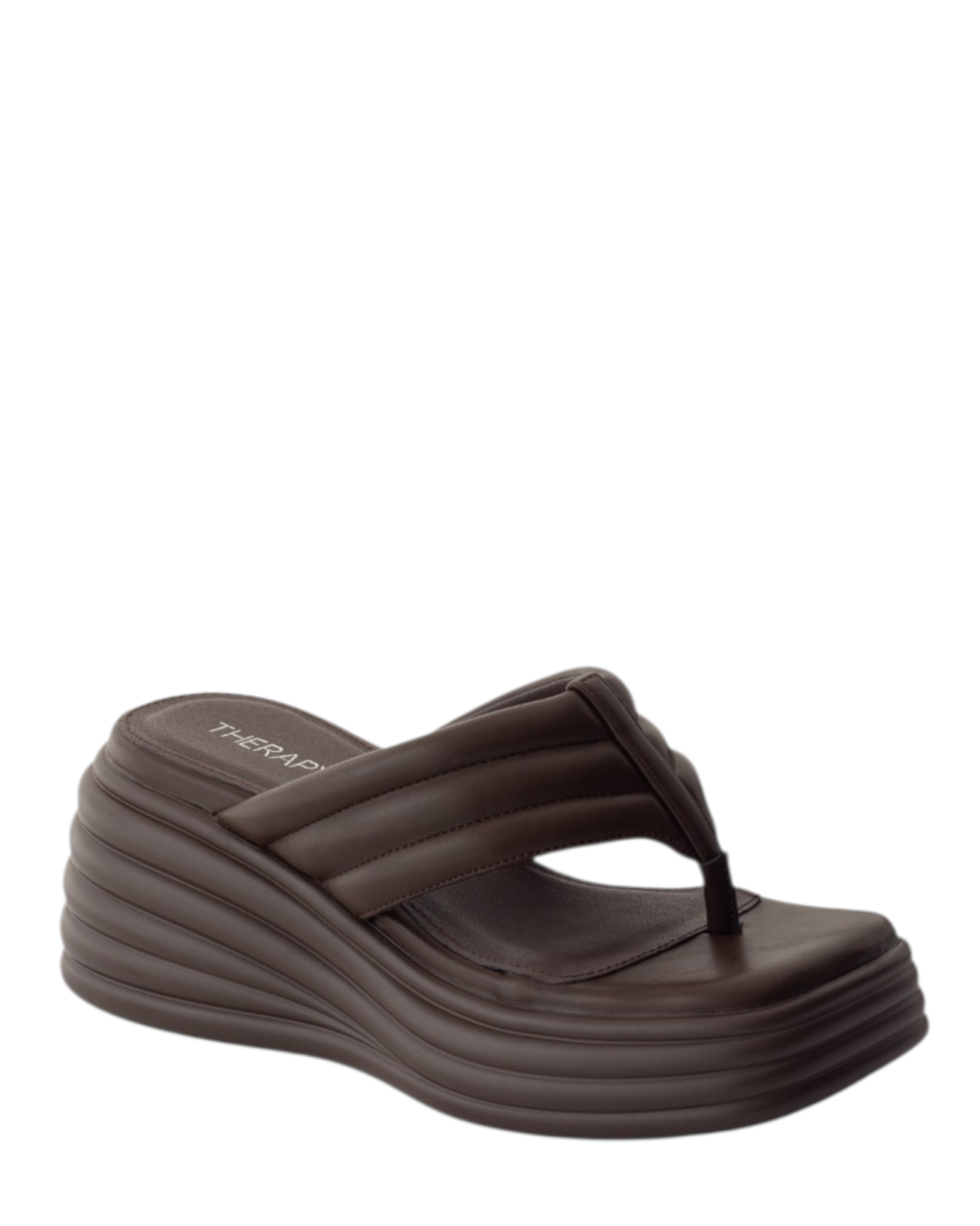 FLAMES Square Toe Wide Wedge Sandal, Main, color, Chocolate Smooth Pu