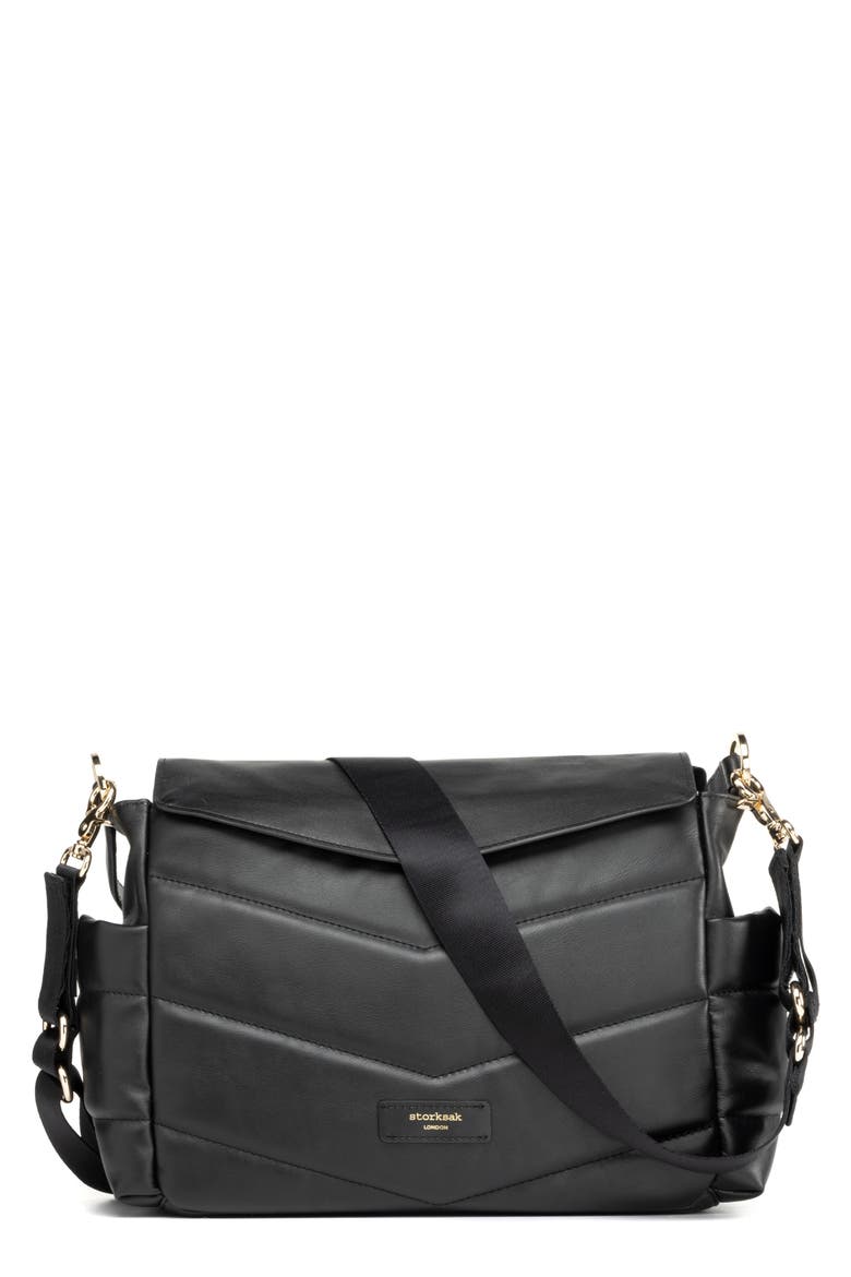 Aria Leather Diaper/Stroller Bag, Main, color, BLACK