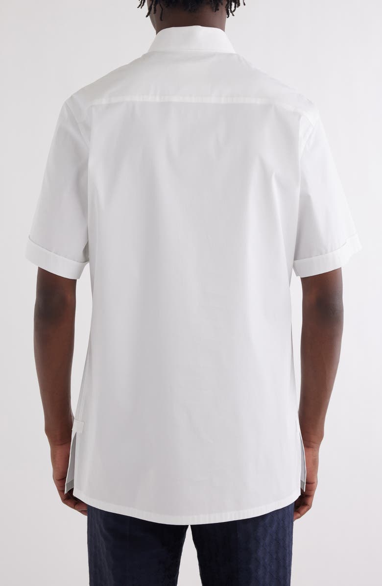 Givenchy Military Short Sleeve Cotton Blend Button-Up Shirt, Alternate, color, White