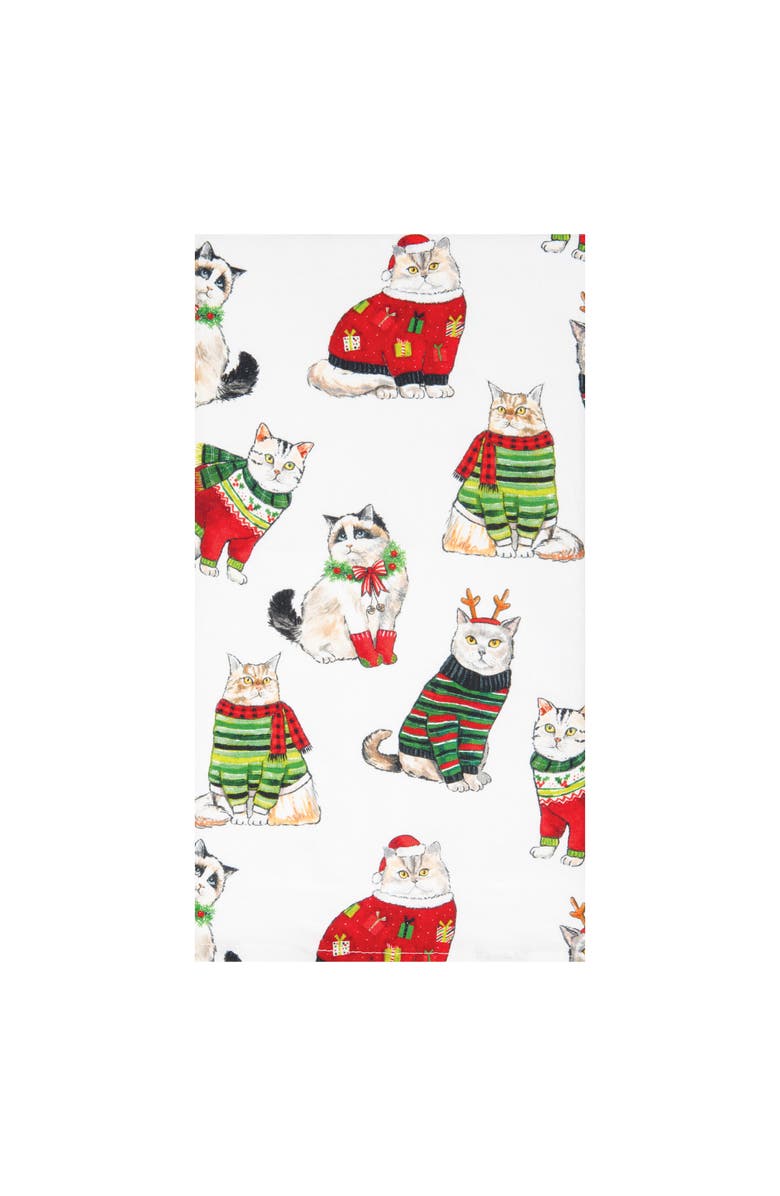 C&F Home Cats in Christmas Holiday Sweaters Pattern Printed 100% Cotton Dishtowel, Alternate, color, White