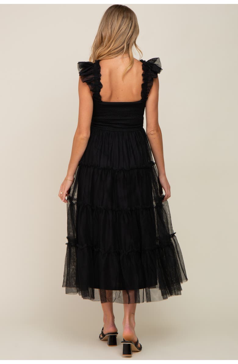 PinkBlush Smocked Mesh Ruffle Accent Midi Dress, Alternate, color, Black