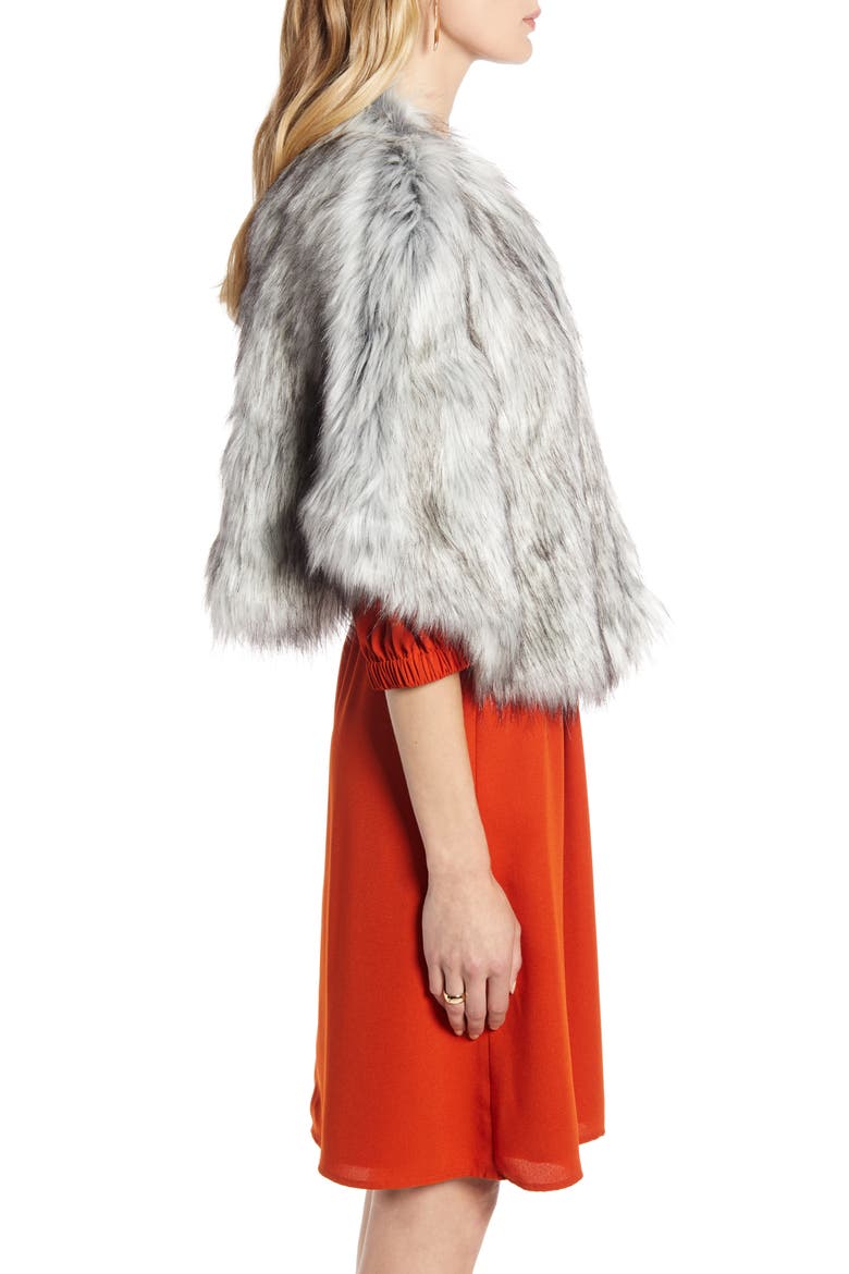 Faux Fur Capelet, Alternate, color, SILVER FOX