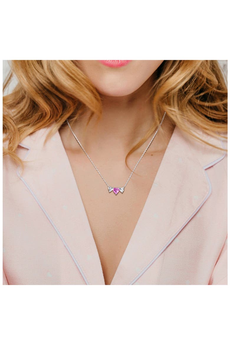 Sterling Silver Lab Grown Pink & White Sapphire Heart Pendant Necklace, Alternate, color, PINK