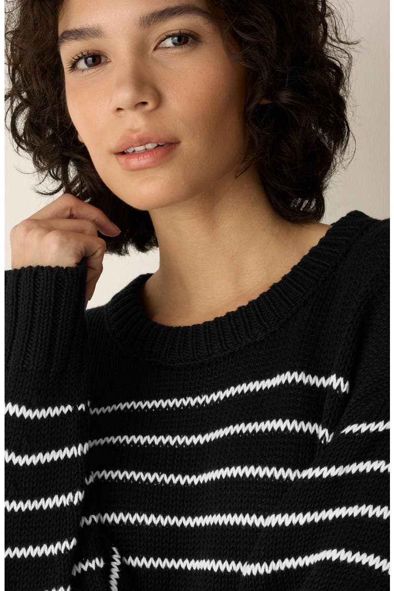 Striped Organic Cotton Crewneck Sweater, Alternate, color, BLACK WHITE