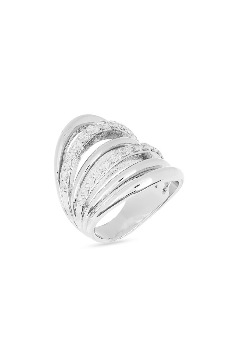 Cubic Zirconia Multi-Row Statement Ring, Main, color, CLEAR- SILVER