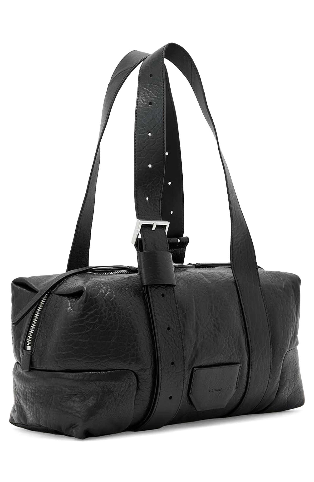 Ares Grain Leather Shoulder Bag, Alternate, color, BLACK/ SILVER