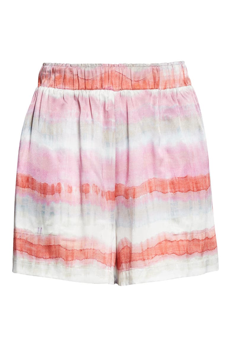 Leighton Smocked Waist Seersucker Shorts, Alternate, color, CORAL WAVES