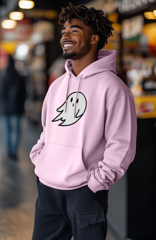 Dalix Giant Ghost Fleece Hoodie In Light Pink