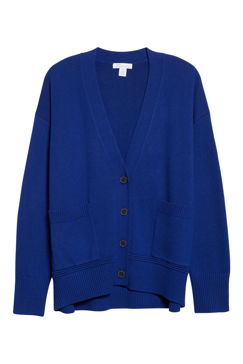 V-Neck Cashmere & Cotton Cardigan, Alternate, color, BLUE SODALITE